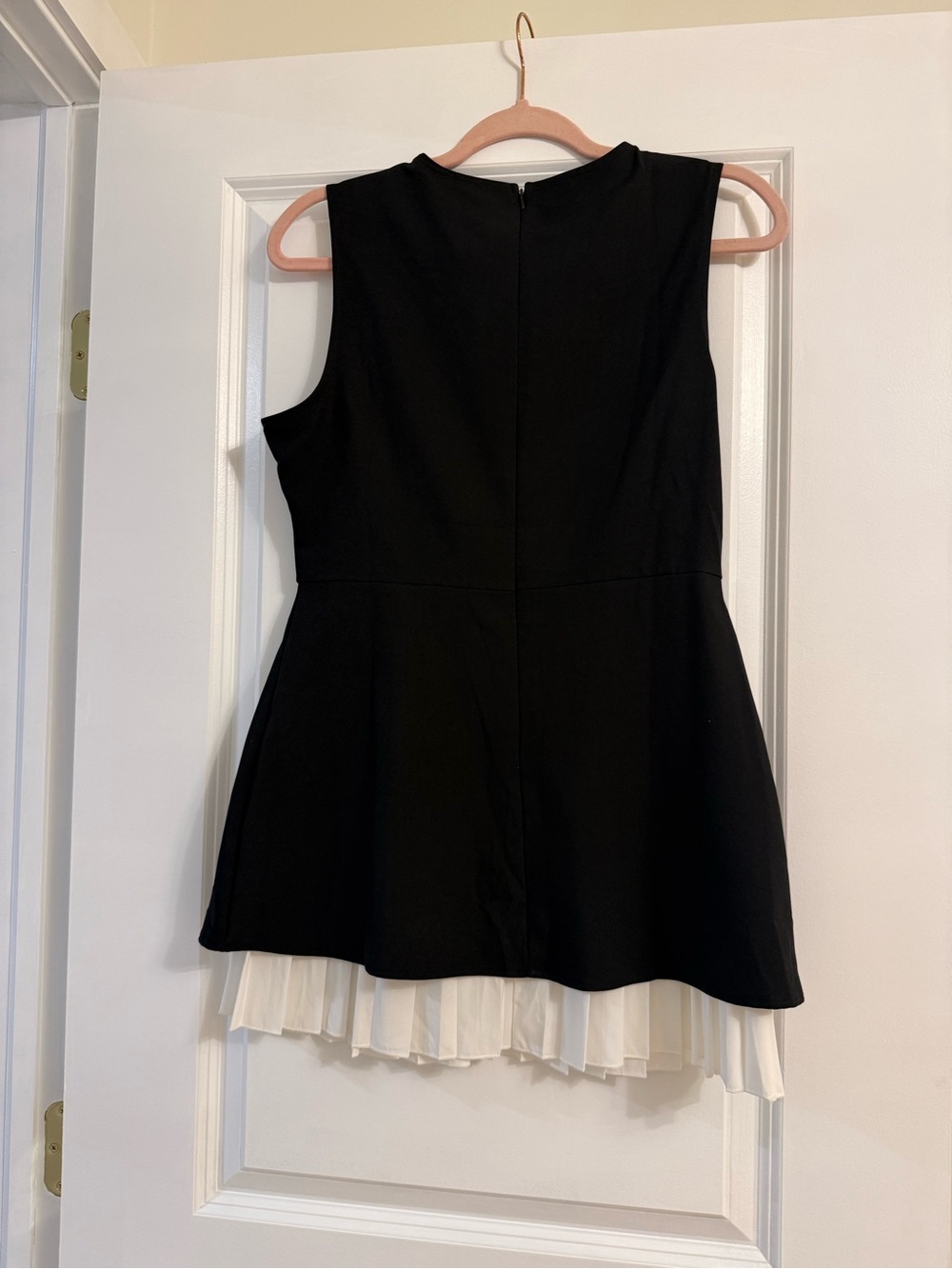 Woman Black Dress with White Pleated Hem